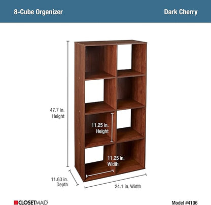 ClosetMaid Cubeicals 8 Cube Storage Shelf Organizer Bookshelf, Stackable, Vertical or Horizontal, Easy Assembly, Wood, Dark Cherry Finish