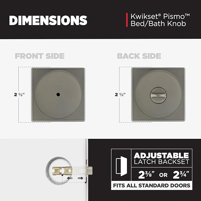 Kwikset Pismo Interior Square Privacy Door Knob with Lock, Door Handle for Bathroom and Bedroom, Gunmetal Keyless Turn Lock Doorknob