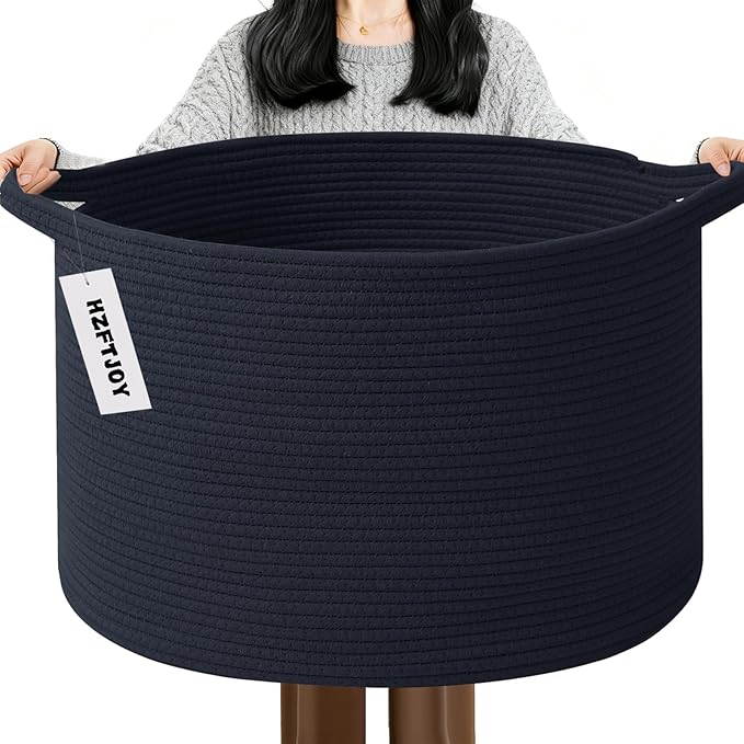 115L Large Blanket Basket,23.6" L x 23.6" W x 15.7" H Rope Woven Baskets with Handles, Toys Storage Bins,Laundry Basket Perfect for Living Room, Nursery,Bedroom,Home Organization,Navy