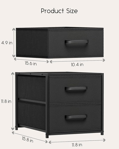 Stackable Storage Drawers - 2 Tier Closet Drawers, Closet Organizer with Metal Handles, Night Stand with Collapsible Bins, Fabric Dresser for Bedroom, Dorm, Office, Black, 2 Pack