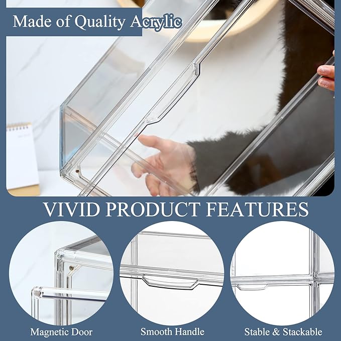 Geetery 6 Pack Purse Organizer for Closet Clear Large Acrylic Display Case Handbag Purse Storage Box with Magnetic Door Plastic Stackable Storage Bin for Collectibles Book Figure Backpack
