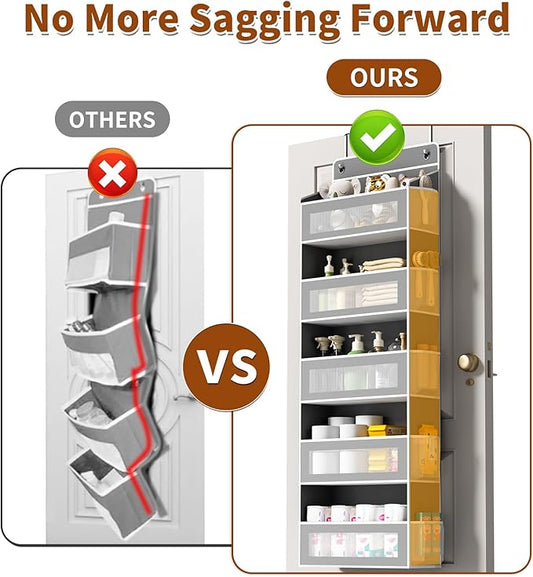 AQOOA Over The Door Organizer Storage, Hanging Door Organizer with 5 Large Capacity Pockets (Grey)