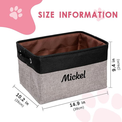 Ulico Personalized Dog Toy Storage Basket, Collapsible Pet Storage Organizer Box with Handles, Custom Dog Toy Bin with Pet's Name Cat Toy Storage Gift for Dog Lovers（Black）