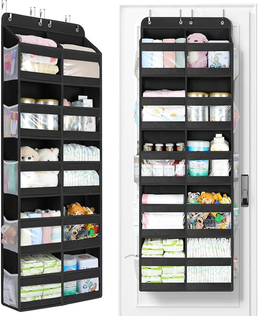 Yecaye 5-Tier Over The Door Organizer Dual-Column, 80lbs Load Over The Door Storage of 10 Compartments, Heavy Duty Door Organizer Hanging for Bedroom Closet Nursery Bathroom Pantry, Black, 2 Pack