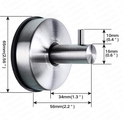 YOHOM Stainless Steel Vacuum Suction Cup Bathroom Shower Holders - Removable Towel Rack, Bathrobe and Loofah Hooks with Brushed Finish
