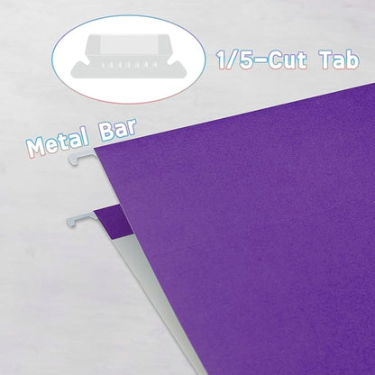 50 Packs Hanging File Folders with 1/5-cut Tab,Letter Size File Folders Purple for Filing Cabinet,Ideal Office,School Classroom Supplies