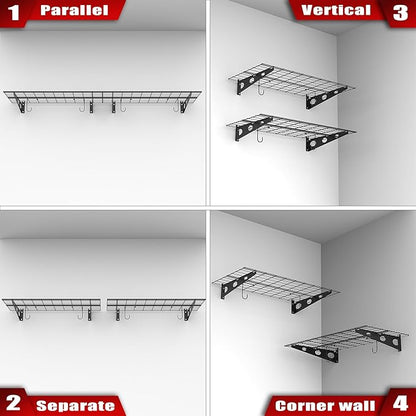 WALMANN 2 Pack Garage Wall Shelves, 2 x 4 ft/24 * 48 inch Wall Mounted Storage Shelves for Garage Heavy Duty Wall Shelving, Holds Up to 220 lbs(Black)
