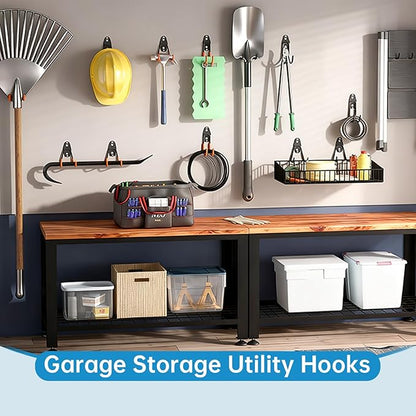 Garage Storage Utility Hooks，Garage Garden Tool Organizer，Steel Wall Mount Hooks, Garden Small U Hooks (6 Pack-Black)