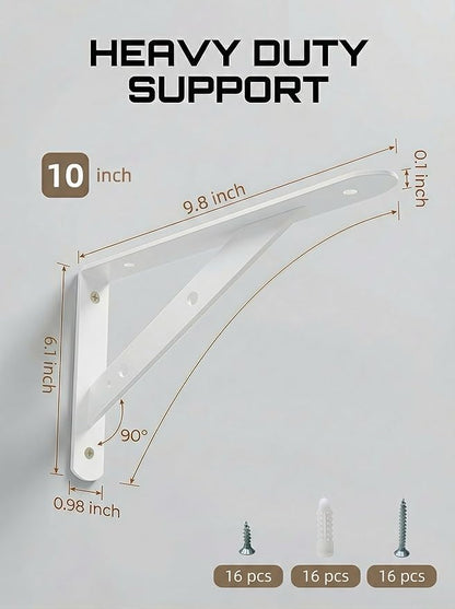 Shelf Brackets Heavy Duty, 8 Pack White 10 inch Floating Shelf Bracket, Max Load 300 lbs of Metal Triangle Decorative Shelf Support Brackets for Wall Mount