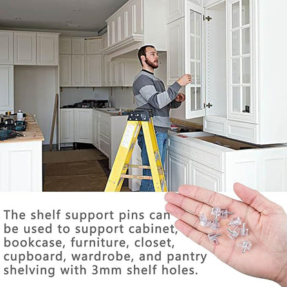 3 Millimeters or 1/8 Inch Shelf Support Peg，Support Cabinet Shelf Pins，Clear Plastic Replacement Peg Cabinet Shelf Supports Pins Shelf Holder Locking Pins (50 Pieces)