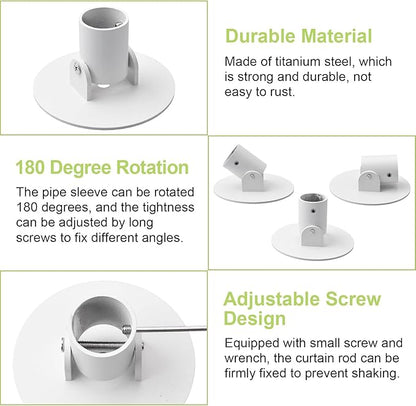 Shower Curtain Rod Bracket, 2Pcs 26mm Inner Diameter Titanium Steel Shower Curtain Rod Single Swivel Flange Easy Installation Curtain Rod Wall-Mount Bracket with Screws (White)