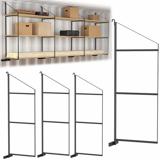 Life Finds 3-Tier Shipping Container Accessories Shelving Brackets, 4 Pack, Holds up to 1100 lbs, Drill-Free Installation with Easy Removal, Surface Sprayed Iron, LF-SCS01