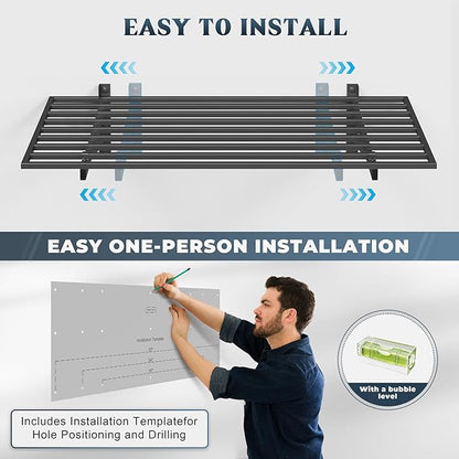 2-Pack 2x4ft Garage Shelving Wall Mounted, Heavy Duty Garage Wall Shelving with Hooks, 500 lbs Capacity Industrial Storage Shelves for Garage Organization