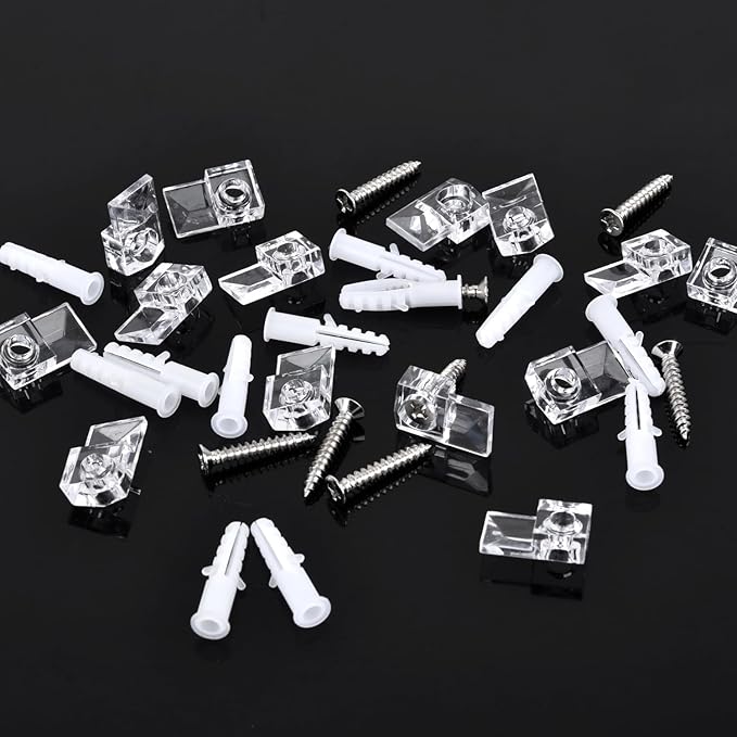 Mirror Holder Clips - 30 Sets of Mirror Mounting Hardware with Screw for Fixing Mirror Cabinet Box Door, Clear Plastic Mirror Hanging Hardware