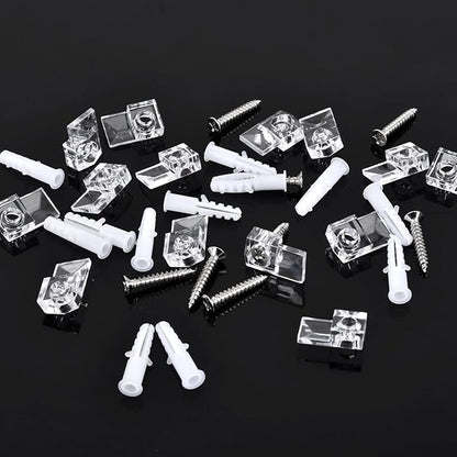 Mirror Holder Clips - 30 Sets of Mirror Mounting Hardware with Screw for Fixing Mirror Cabinet Box Door, Clear Plastic Mirror Hanging Hardware