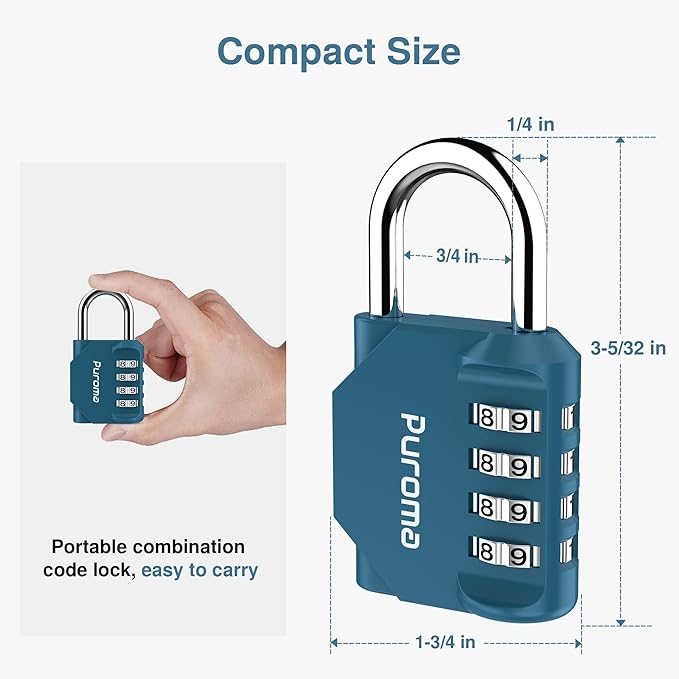 Puroma 1 Pack Combination Lock for Locker 4 Digit Outdoor Waterproof Padlock for School, Gym, Sports, Fence, Toolbox, Gate, Case, Outdoor, Hasp Storage, Cabinets (Dark Green)