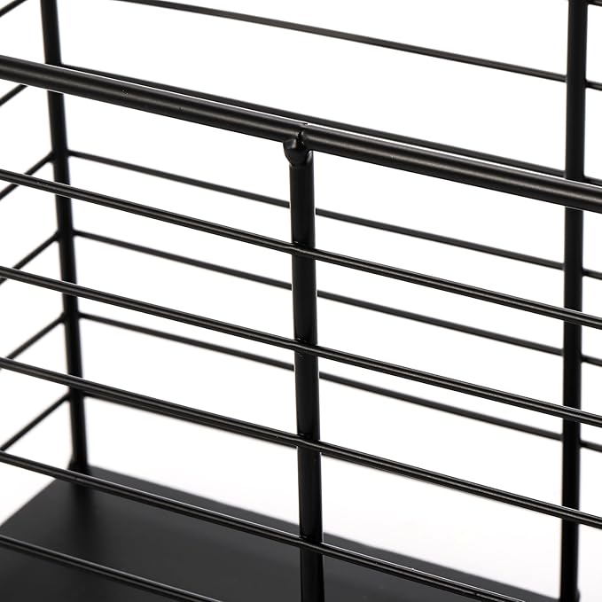 Metal Magazine Rack, Newspaper Book Tablet Storage Basket, File Holder Mail Organizer Bin with Handles, Iron Wire Black Folder Stand Holder for Home Office Bathroom Bedroom Den Living Room