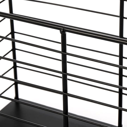 Metal Magazine Rack, Newspaper Book Tablet Storage Basket, File Holder Mail Organizer Bin with Handles, Iron Wire Black Folder Stand Holder for Home Office Bathroom Bedroom Den Living Room