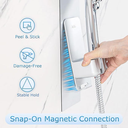 Modular Magnetic Handheld Shower Head Holder, 5-Section Customizable Sliding Rail with Tool-Free Adhesive Installation, Adjustable Height and Angle for Shower Chairs, Kids, Pets, Elderly, RV, Bathtub