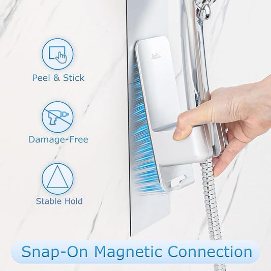 Modular Magnetic Handheld Shower Head Holder, 5-Section Customizable Sliding Rail with Tool-Free Adhesive Installation, Adjustable Height and Angle for Shower Chairs, Kids, Pets, Elderly, RV, Bathtub