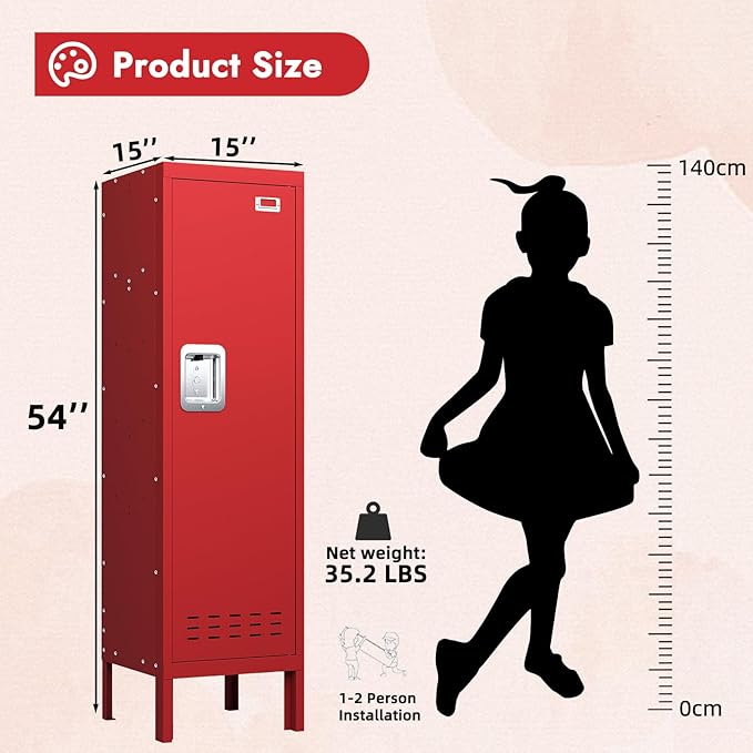 Metal Kids Locker,Metal Cabinet Storage Lockers,Lockable for Employees with Door,54" Height Steel Locker,Lockable Steel Locker for Children's Room, Playroom, School,Gym