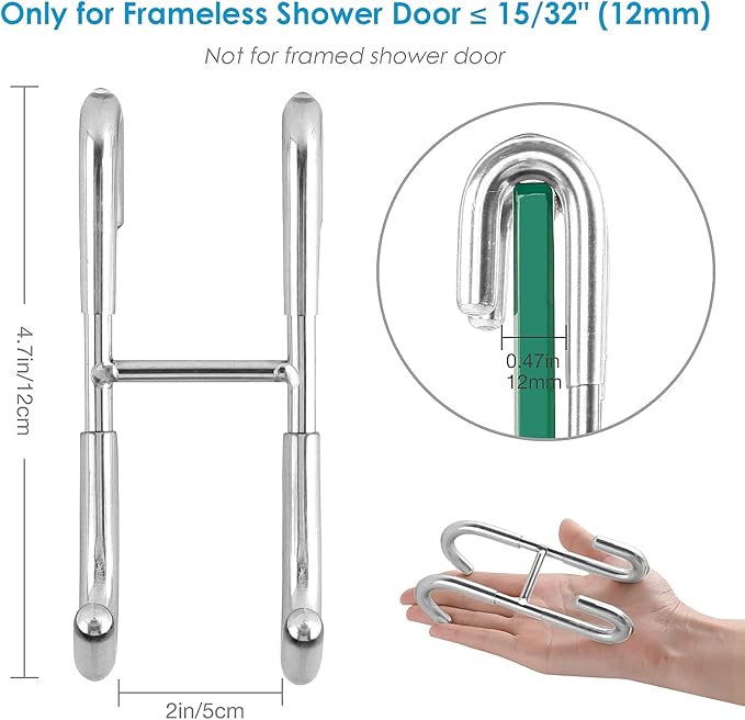 Simtive Shower Door Hooks (2-Pack), Towel Hooks for Bathroom Frameless Glass Door, Shower Squeegee Hooks, Silver