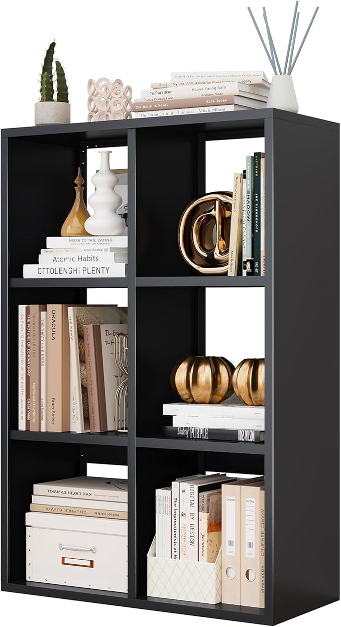 6-Cube Storage Organizer, Modern Cube Shelf, 3 Tier Bookshelf Storage Unit, Open Cubicle Bookcase for Living Room, Bedroom, Entrance Hall, Entryway