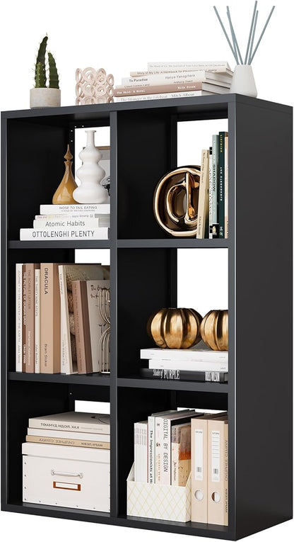 6-Cube Storage Organizer, Modern Cube Shelf, 3 Tier Bookshelf Storage Unit, Open Cubicle Bookcase for Living Room, Bedroom, Entrance Hall, Entryway