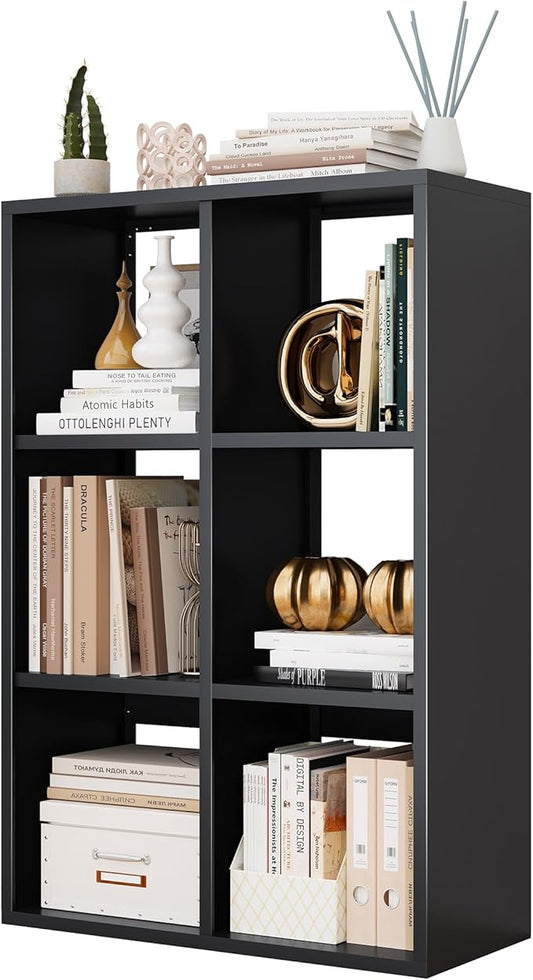 6-Cube Storage Organizer, Modern Cube Shelf, 3 Tier Bookshelf Storage Unit, Open Cubicle Bookcase for Living Room, Bedroom, Entrance Hall, Entryway