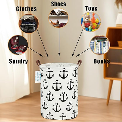 LANGYASHAN Laundry Basket Canvas Fabric Collapsible Organizer Basket for Storage Bin Toy Bins Gift Baskets Bedroom Clothes Children Nursery Hamper (anchor)