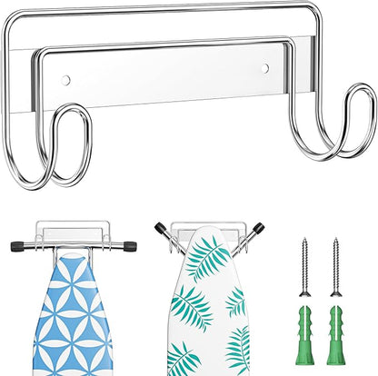 Ironing Board Hanger Wall Mount, Ironing Board Holder for T or Y Leg, Stainless Steel Iron Board Hanger, Laundry Room Wall Hook for Iron Board Holder (Silver)