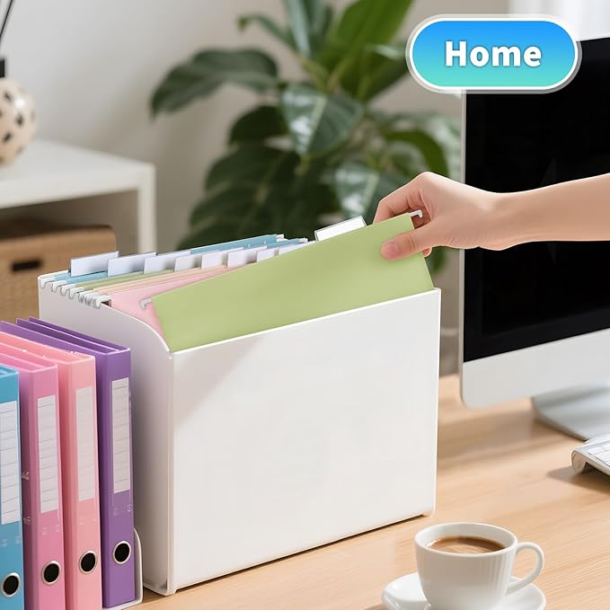 25-Pack Pastel Hanging File Folders, Letter Size with 1/5-Cut Tabs, 35 Transparent Label Cards, 50 Sticker Labels–Home Office & Filing Cabinets