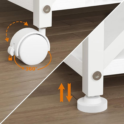 EasyCom 23.6" x 15.7" Under Desk Printer Stand with Storage Drawer, 2-Tier Shelf Desktop Printer Table for Desk with Wheels, Large Rolling Cart for Home Office Fits 3D Printer Scanner White