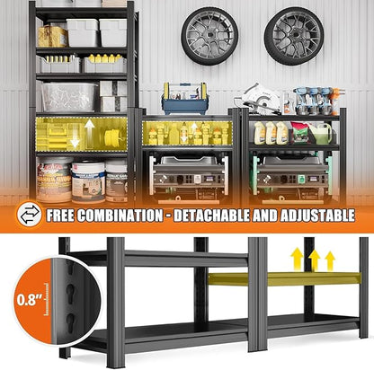 Metal Garage Shelving Unit,Heavy Duty 5-Tier Adjustable Storage Shelves,3000 lbs Capacity,Industrial Shelves for Heavy Tools and Equipment,for Garage,Basement (Black, 35.4" Wx13.8 Dx71 H)