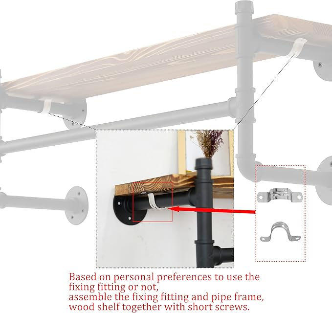 WEBI Wall Mounted Clothes Rack with Shelf,32" Industrial Pipe Clothing Rack with Shelves,Heavy Duty Iron Garment Rack Bar,Retail Display Clothes Rod for Clothes,Laundry Room,Black