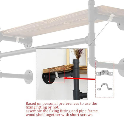 WEBI Wall Mounted Clothes Rack with Shelf,32" Industrial Pipe Clothing Rack with Shelves,Heavy Duty Iron Garment Rack Bar,Retail Display Clothes Rod for Clothes,Laundry Room,Black