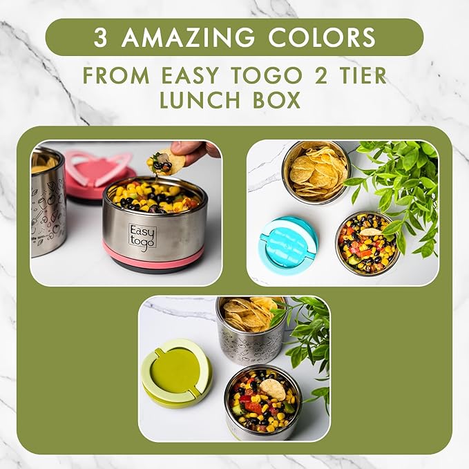 2-Tier Stainless Steel Lunch Box – 32oz Insulated Stackable Food Container – Portable Thermal Bento Box for Adults, Men & Women – Blue