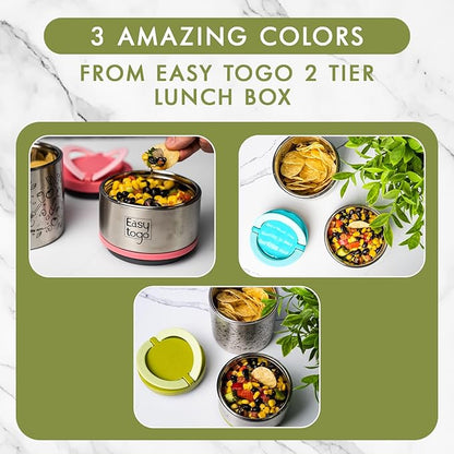 2-Tier Stainless Steel Lunch Box – 32oz Insulated Stackable Food Container – Portable Thermal Bento Box for Adults, Men & Women – Blue