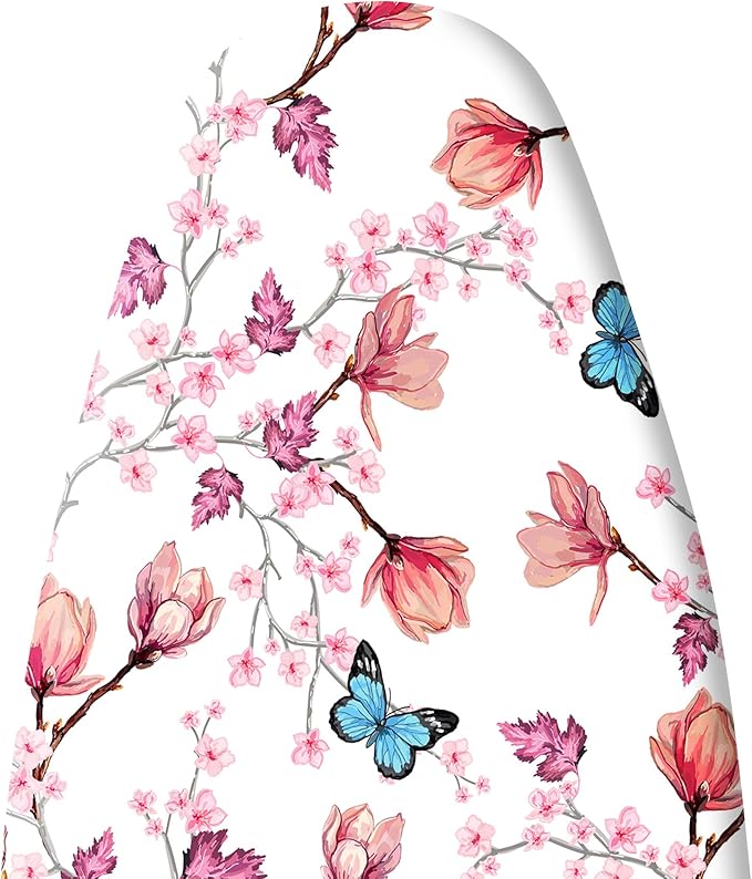 Extra Thick Ironing Board Cover and Pad, 15x54 Ironing Board Cover, Resist Scorching and Staining,Elastic Edges,Floral Butterfly Spring Pink