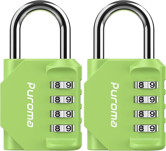 Puroma 2 Pack Combination Lock for Locker 4 Digit Outdoor Waterproof Padlock for School, Gym, Sports, Fence, Toolbox, Gate, Case, Outdoor, Hasp Storage, Cabinets (Yellow-Green)