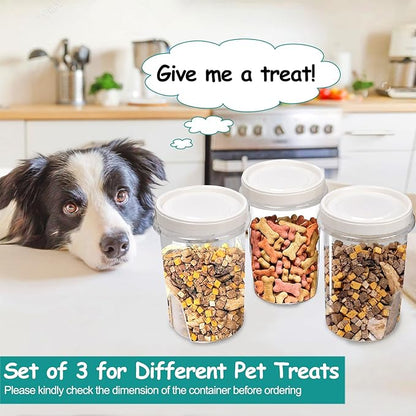 3 Pack Dog Treat Container - Airtight Dog Treat Holder with Lid - Reusable Cat Treat Container - Cute Cat Treat Cookie Container Set - Plastic Pet Dog Cat Food Storage Container