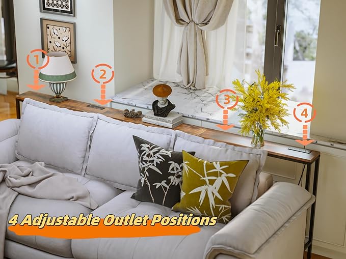 102.4" Behind Couch Table with 2 Fast Charging Stations, 7.1" Narrow Skinny Sofa Table with 4 Power Outlets, 4 USB-A, 2 USB-C for Console Entryway, Rustic Brown
