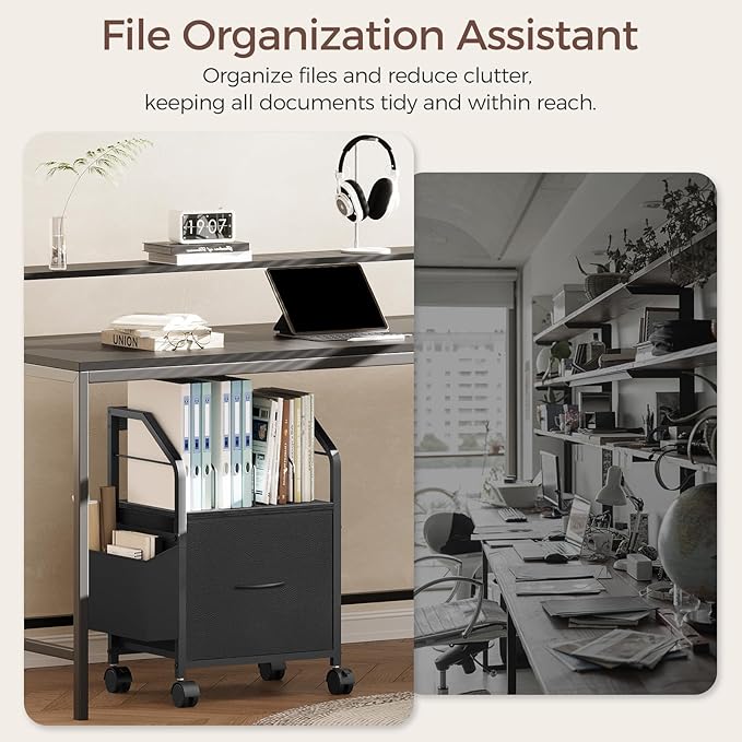 Small File Cabinet, Rolling Filing Cabinet for Under Desk with Divider, Single Non-Woven Fabric Drawer File Organizer for A4/Letter Size Documents, Under Desk Storage, Black FCBK3001