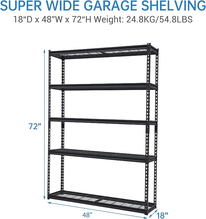 Heavy Duty Storage Shelves 48x18x72 in, 2500Lbs Adjustable Metal Shelving for Garage Organization, Durable Garage Shelving Easy Assemble