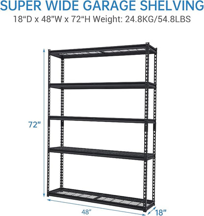 Heavy Duty Storage Shelves 48x18x72 in, 2500Lbs Adjustable Metal Shelving for Garage Organization, Durable Garage Shelving Easy Assemble