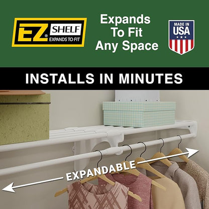 EZ Shelf - DIY Expandable Closet Shelf (NO Hanging Rod) - 28” to 48” - White - Easy to Install to 2 Sidewalls - (EZS-SW48) - Wire Closet Shelving Alternative
