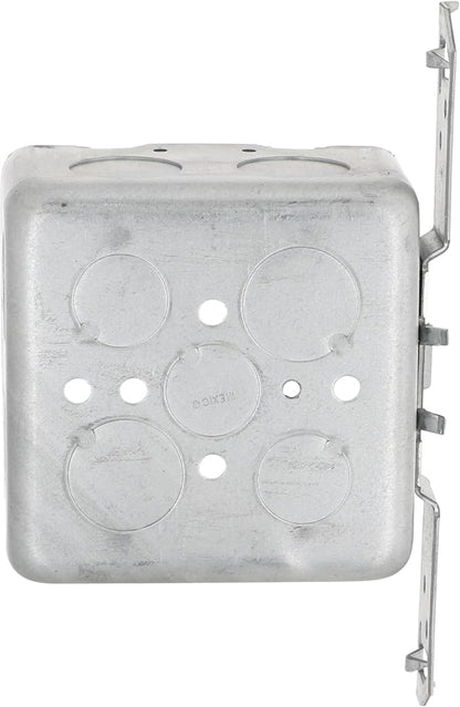 Hubbell-Raco 685 2-Device, 2-1/8-Inch Deep, 1/2-Inch and 3/4-Inch Side Knockouts, Wood/Metal Stud Bracket 4-Inch Square Switch Box, Drawn, red