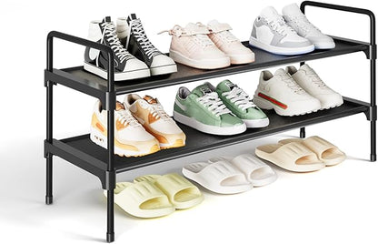 Kitsure Shoe Rack - 2-Tier Long Shoe Organizer with Handles & Non-Slip Feet, Rust-Resistant Metal Shoe Rack for Closet, Entryway, Bedroom, Living Room, 27.4" Wide - 2 Tiers, Black