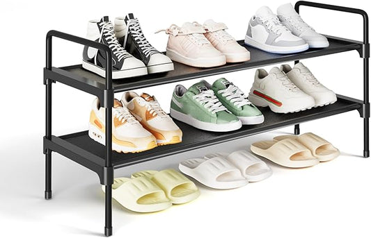 Kitsure Shoe Rack - 2-Tier Long Shoe Organizer with Handles & Non-Slip Feet, Rust-Resistant Metal Shoe Rack for Closet, Entryway, Bedroom, Living Room, 27.4" Wide - 2 Tiers, Black