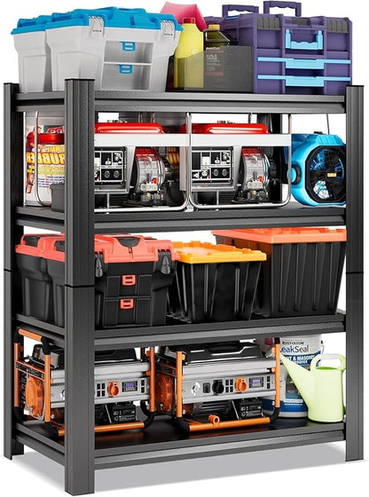32"W*16"D Garage Storage Shelves, Metal Garage Shelving, Adjustable Steel Storage Rack Shelf, 4-Tier Shelving Unit, Ideal for Garage, Pantry, Basement, Kitchen, Living Room, 63"Hx31.5"Wx15.8"D, Black